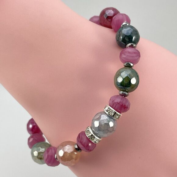 Rainbow Plated Quartz Agate Hematite Stone Beaded Bracelet Artisan Boho New - Picture 1 of 6